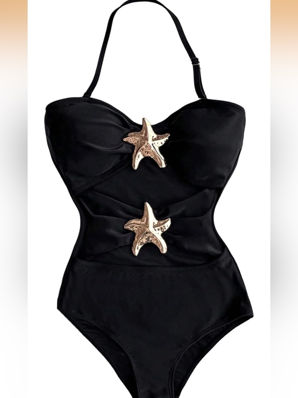 Girl's One Piece Halter Swimsuit Metal Starfish Ruched 13Y 1290/bb2-1